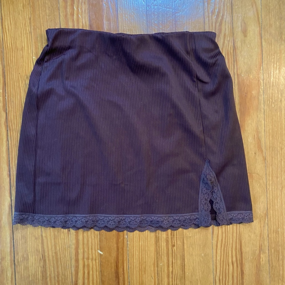 brown tight mini skirt with lace on edge